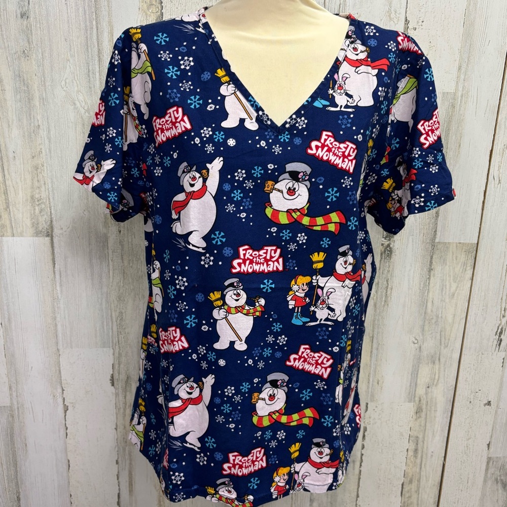 Frosty the Snowman Blue Scrub‎ Top